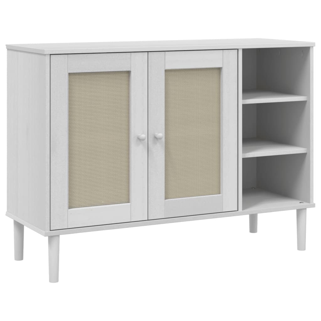 Buffet SENJA aspect rotin blanc 112x40x80cm bois massif de pin