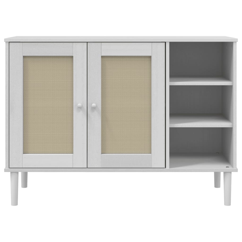 Buffet SENJA aspect rotin blanc 112x40x80cm bois massif de pin