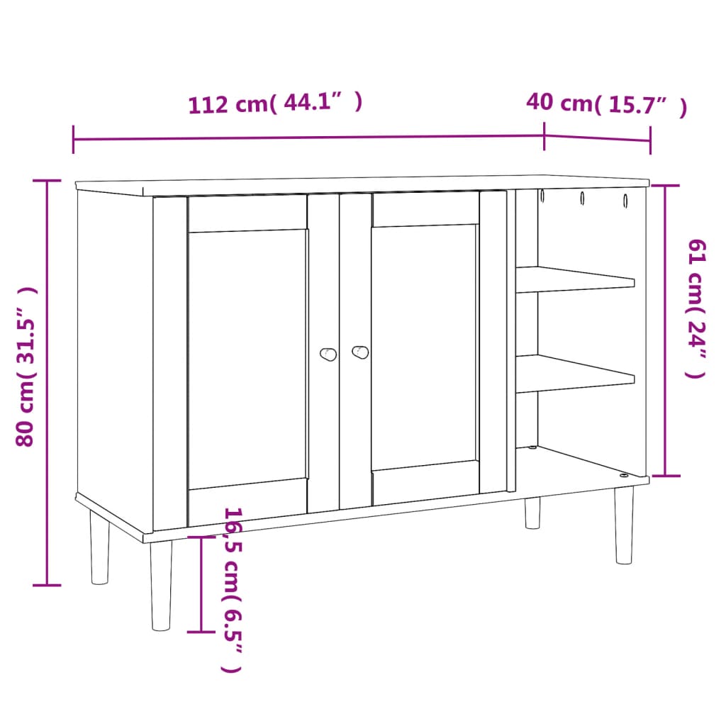 Buffet SENJA aspect rotin blanc 112x40x80cm bois massif de pin