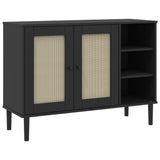 SENJA sideboard in black rattan look 112x40x80cm solid pine wood