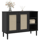 SENJA Sideboard schwarz Rattanoptik 112x40x80cm massives Kiefernholz