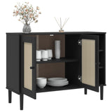 SENJA sideboard in black rattan look 112x40x80cm solid pine wood