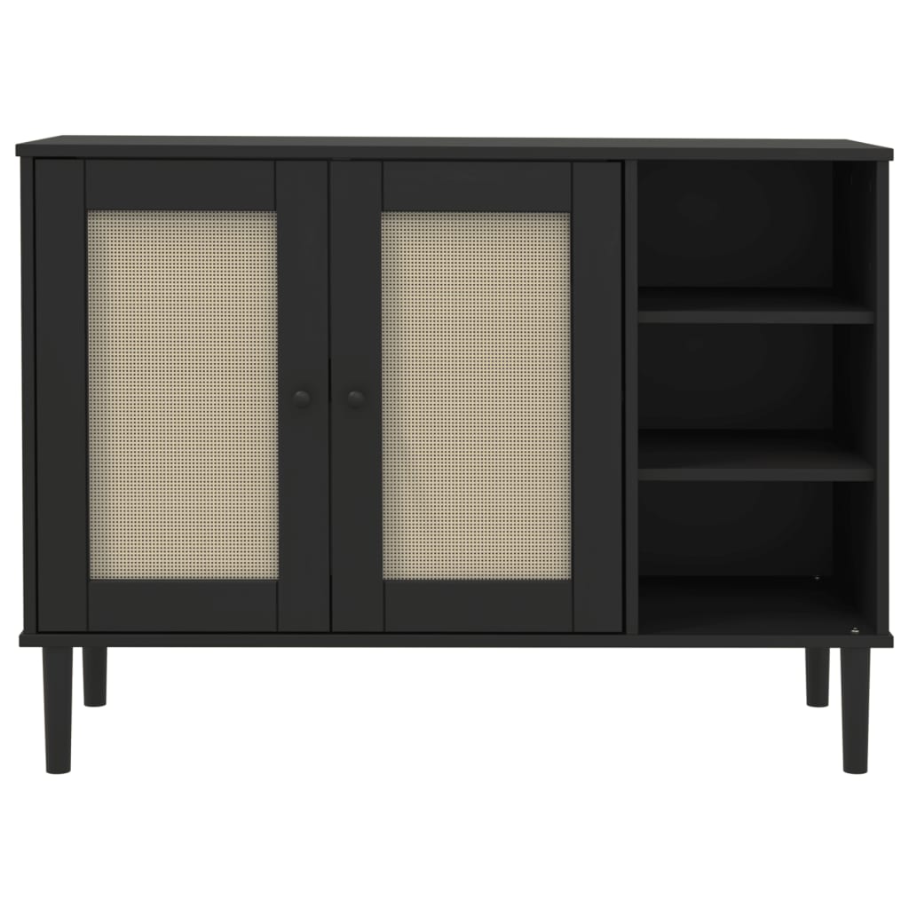 SENJA sideboard in black rattan look 112x40x80cm solid pine wood