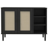 SENJA Sideboard schwarz Rattanoptik 112x40x80cm massives Kiefernholz