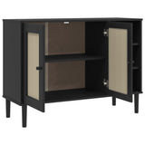 SENJA Sideboard schwarz Rattanoptik 112x40x80cm massives Kiefernholz