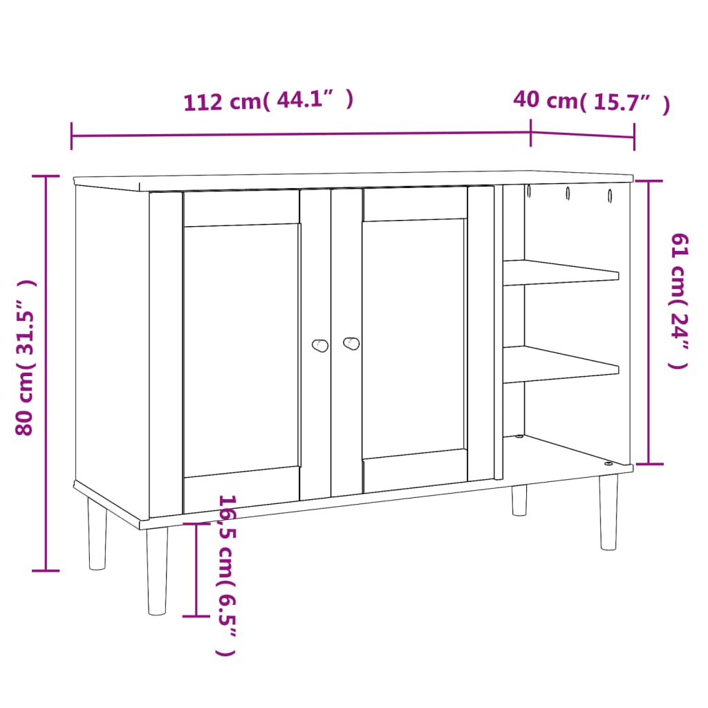 SENJA sideboard in black rattan look 112x40x80cm solid pine wood