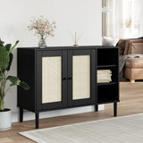 SENJA Sideboard schwarz Rattanoptik 112x40x80cm massives Kiefernholz