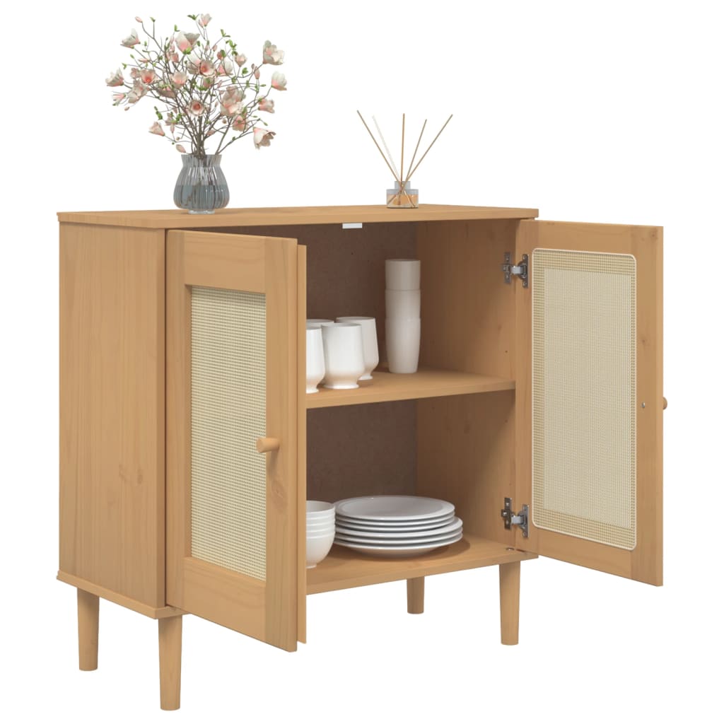 Buffet SENJA aspect rotin marron 80x35x80 cm bois massif de pin