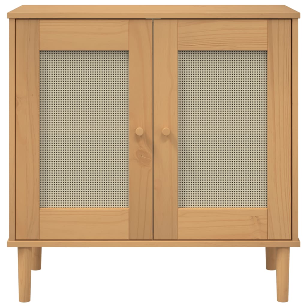 Buffet SENJA aspect rotin marron 80x35x80 cm bois massif de pin