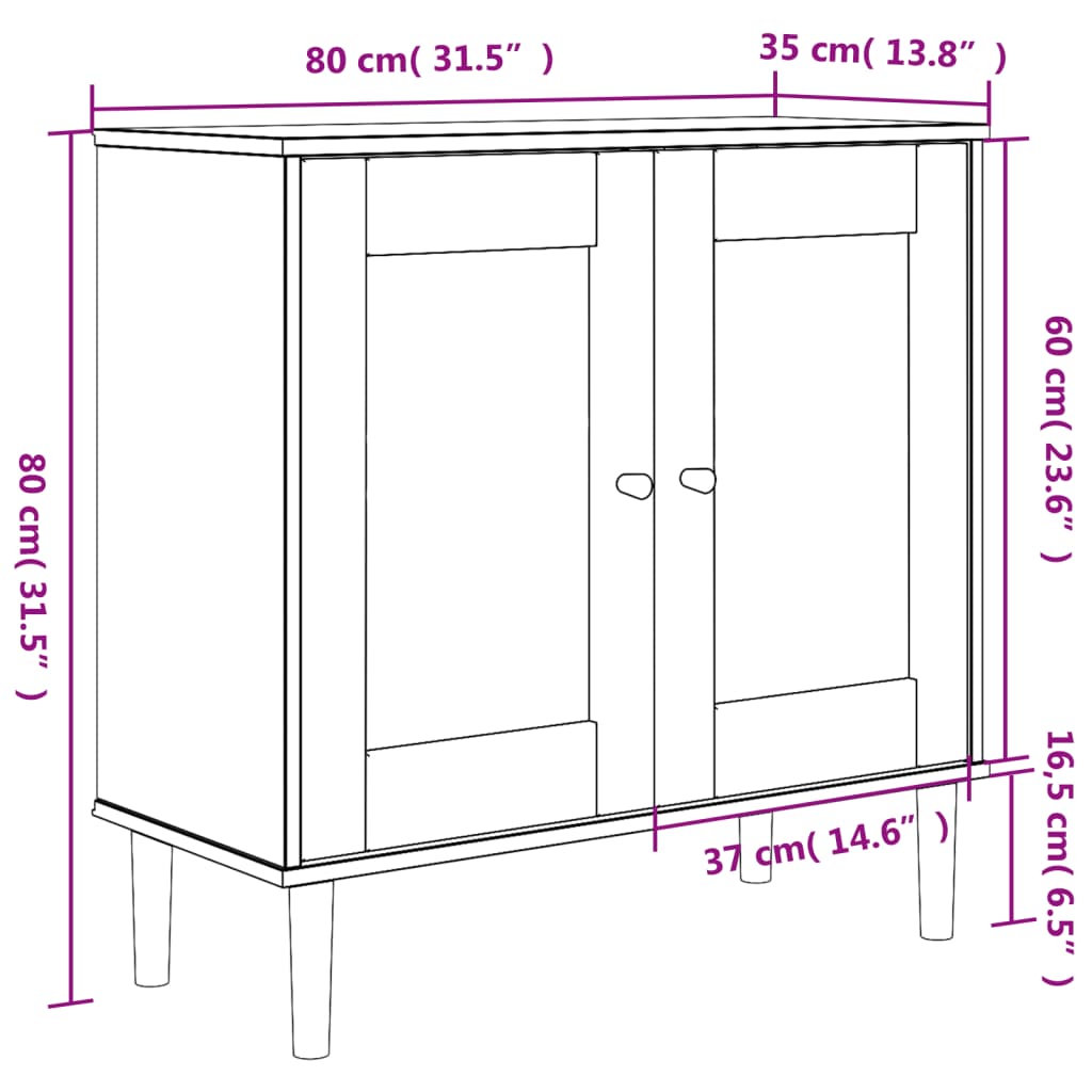 Buffet SENJA aspect rotin marron 80x35x80 cm bois massif de pin