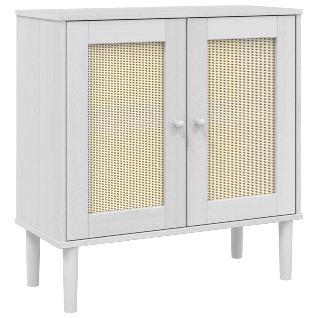 Buffet SENJA aspect rotin blanc 80x35x80 cm bois massif de pin