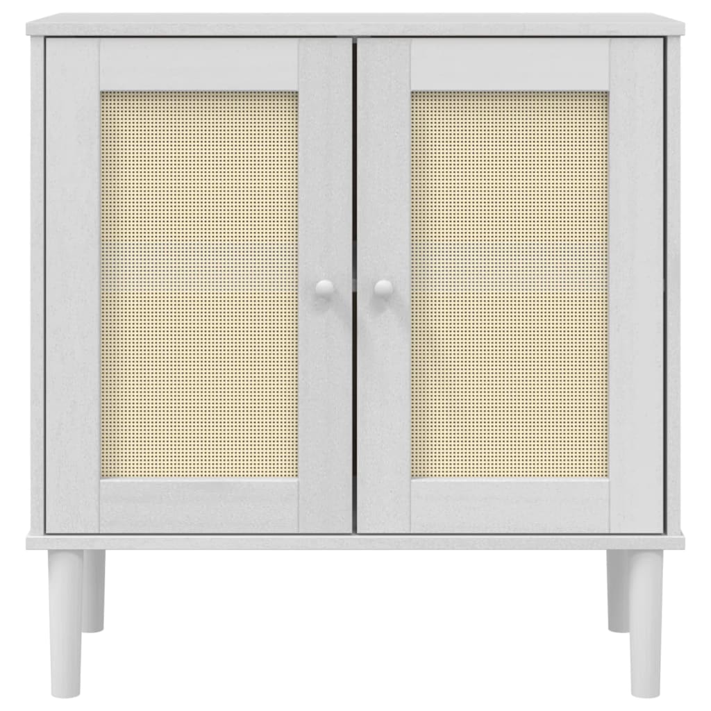 Buffet SENJA aspect rotin blanc 80x35x80 cm bois massif de pin