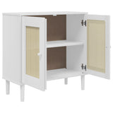 Buffet SENJA aspect rotin blanc 80x35x80 cm bois massif de pin