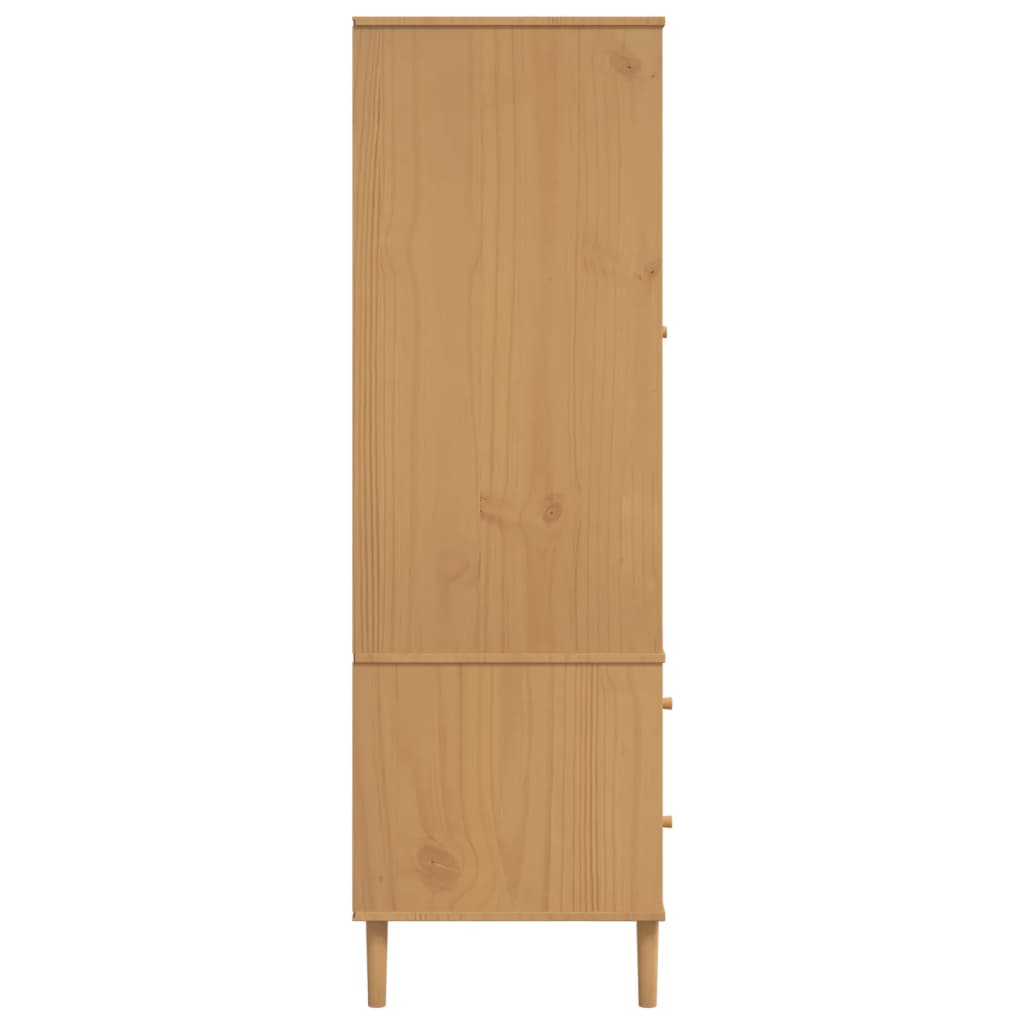 Garde-robe SENJA aspect rotin marron bois massif de pin