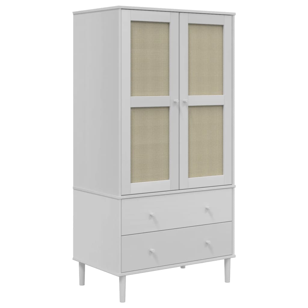 Garde-robe SENJA aspect rotin blanc 90x55x175cm bois massif pin