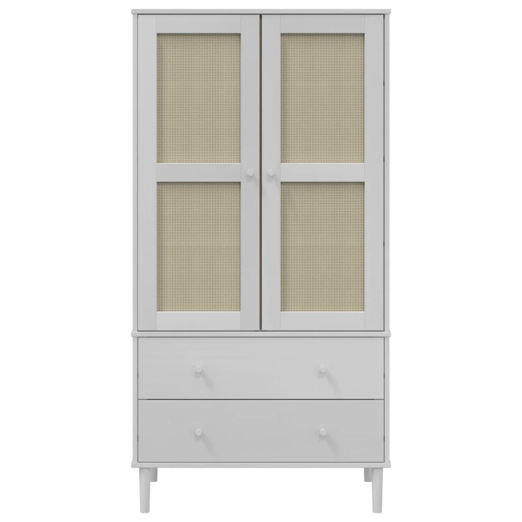 Garde-robe SENJA aspect rotin blanc 90x55x175cm bois massif pin