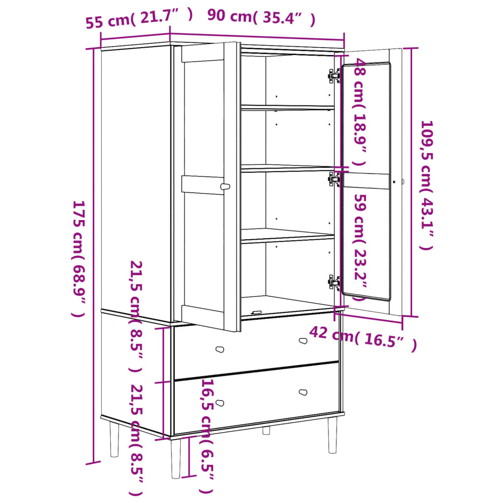 SENJA wardrobe in white rattan look 90x55x175cm solid pine wood