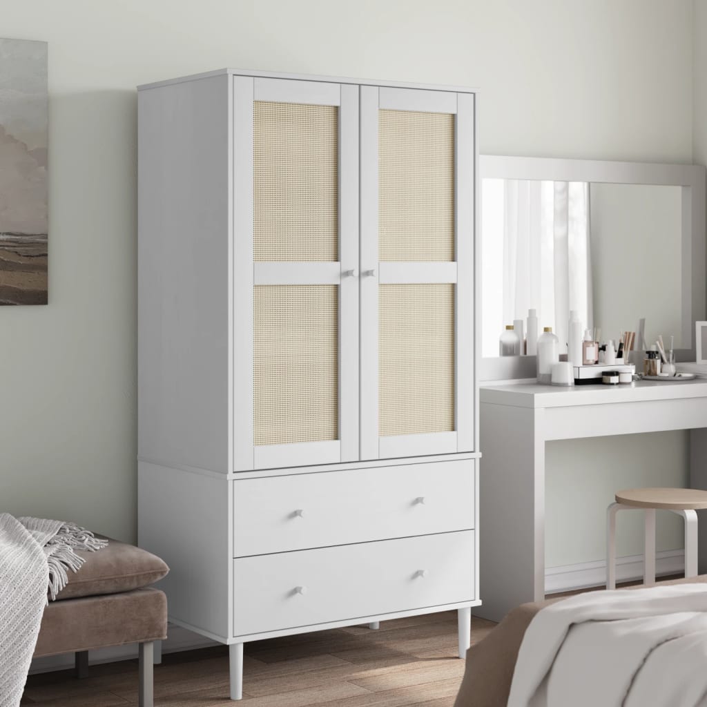 SENJA wardrobe in white rattan look 90x55x175cm solid pine wood