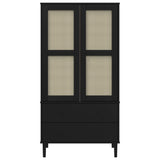 Garde-robe SENJA aspect rotin noir 90x55x175 cm bois massif pin