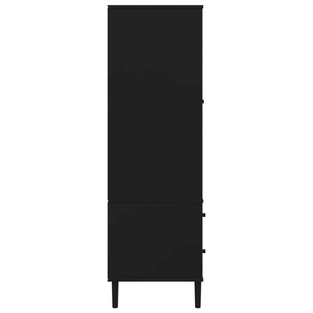 Garde-robe SENJA aspect rotin noir 90x55x175 cm bois massif pin