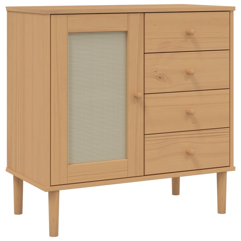 Buffet SENJA aspect rotin marron 80x40x80 cm bois massif de pin