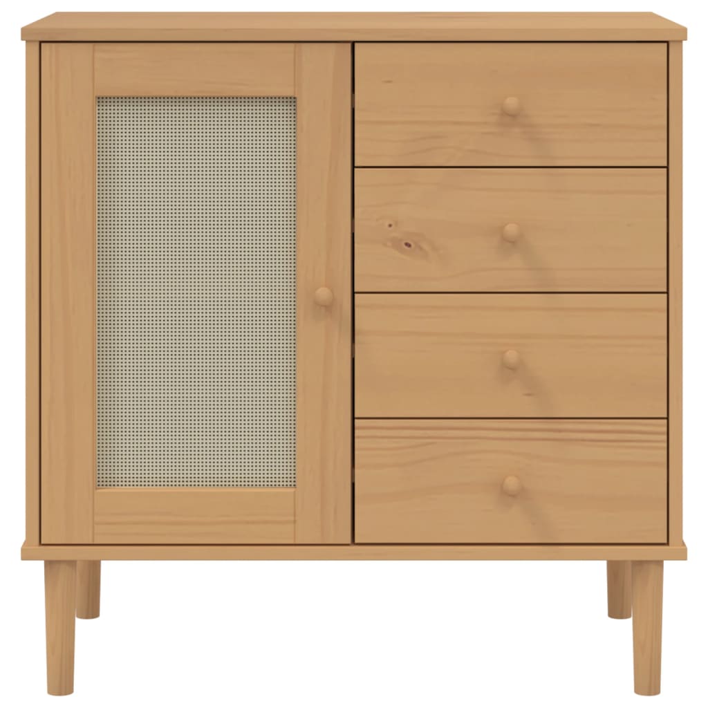 Buffet SENJA aspect rotin marron 80x40x80 cm bois massif de pin