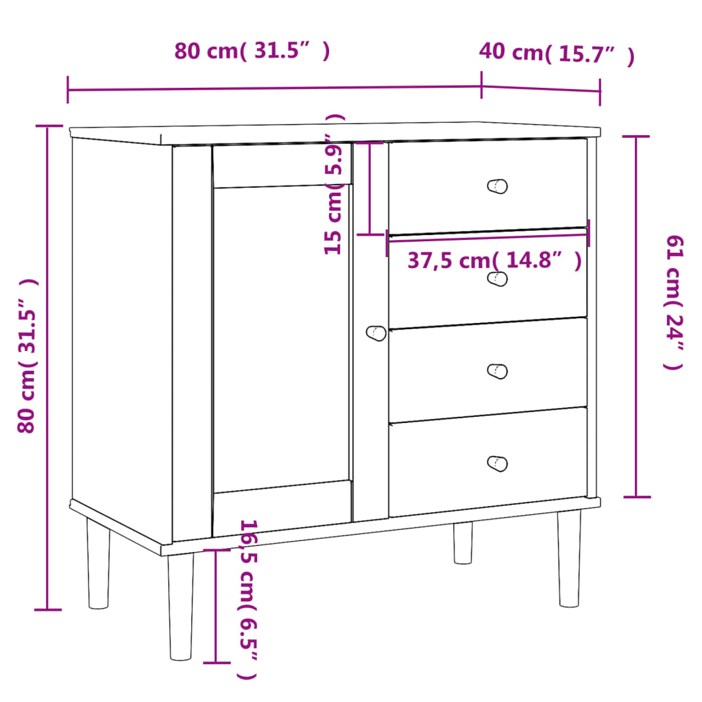 Buffet SENJA aspect rotin marron 80x40x80 cm bois massif de pin