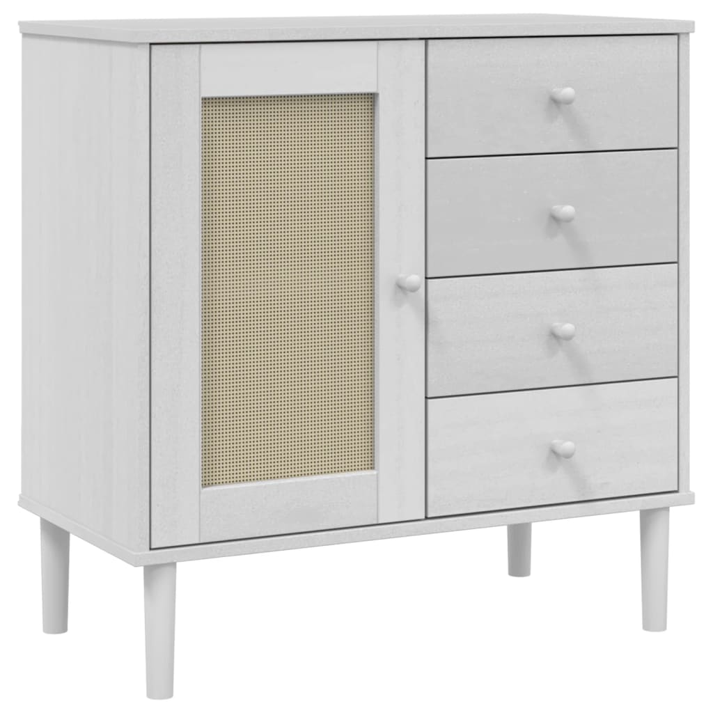 Buffet SENJA aspect rotin blanc 80x40x80 cm bois massif de pin