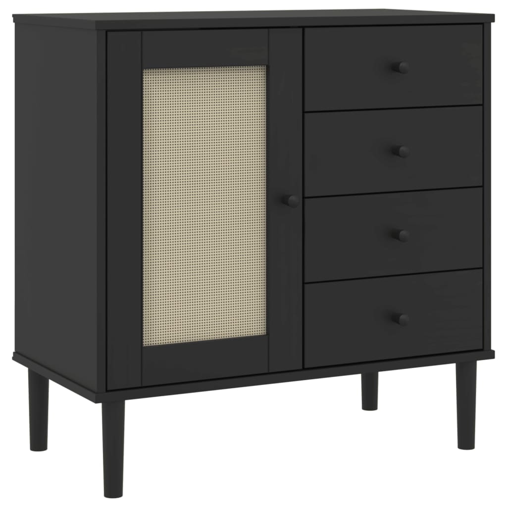 Buffet SENJA aspect rotin noir 80x40x80 cm bois massif de pin