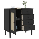 SENJA Sideboard schwarz Rattanoptik 80x40x80 cm massives Kiefernholz