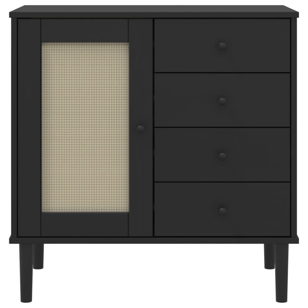 Buffet SENJA aspect rotin noir 80x40x80 cm bois massif de pin