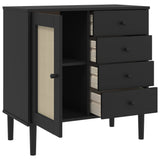 Buffet SENJA aspect rotin noir 80x40x80 cm bois massif de pin