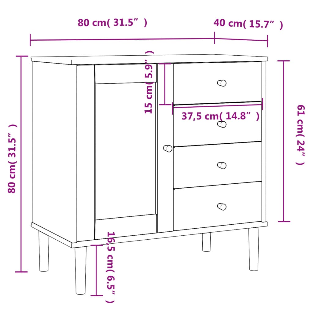 Buffet SENJA aspect rotin noir 80x40x80 cm bois massif de pin