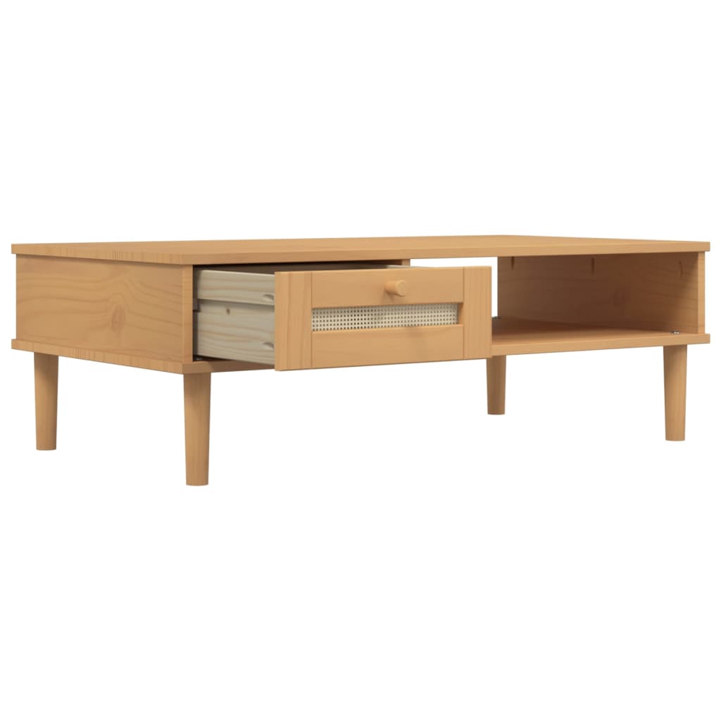 Table basse SENJA aspect rotin marron 100x55x33 cm bois massif