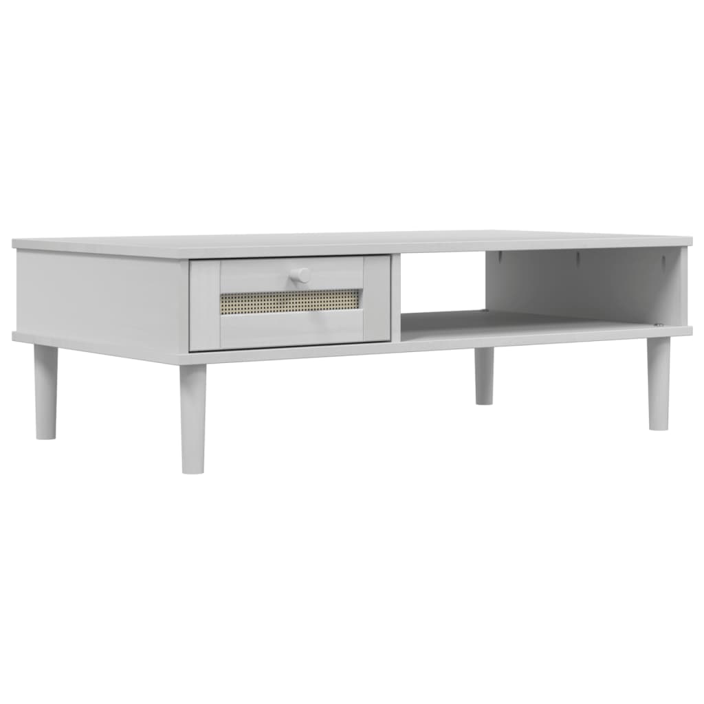 Table basse SENJA aspect rotin blanc 100x55x33 cm bois massif