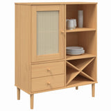 Buffet SENJA aspect rotin marron 90x40x112cm bois massif de pin