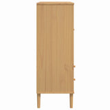 Buffet SENJA aspect rotin marron 90x40x112cm bois massif de pin