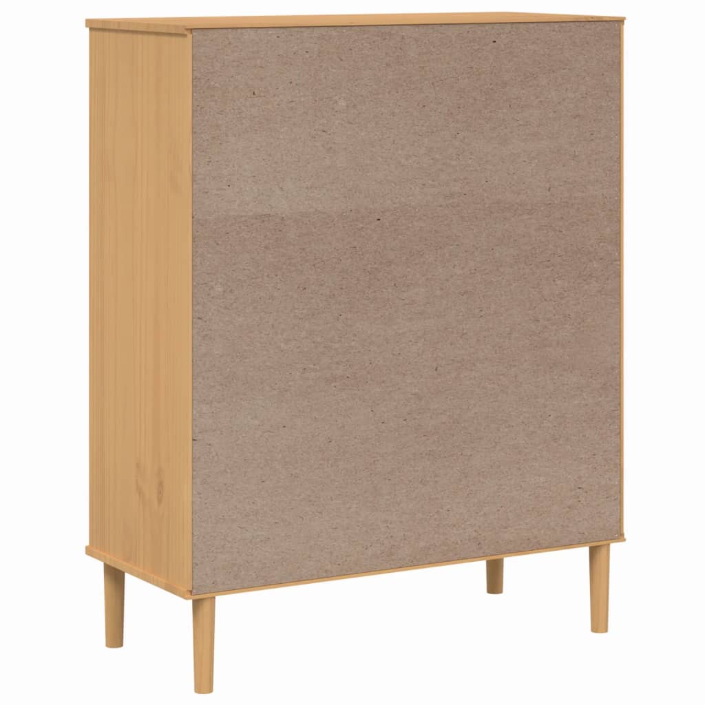 Buffet SENJA aspect rotin marron 90x40x112cm bois massif de pin