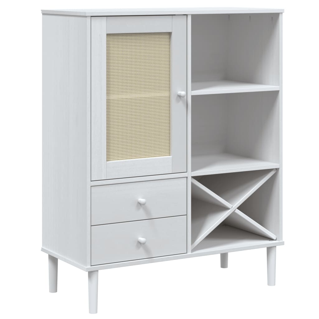 Buffet SENJA aspect rotin blanc 90x40x112cm bois massif de pin