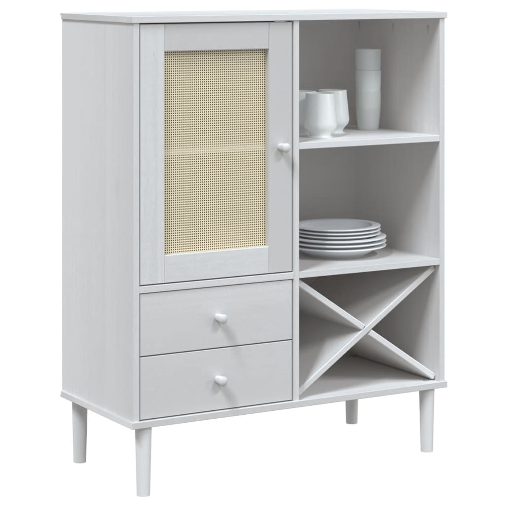 Buffet SENJA aspect rotin blanc 90x40x112cm bois massif de pin