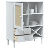 Buffet SENJA aspect rotin blanc 90x40x112cm bois massif de pin