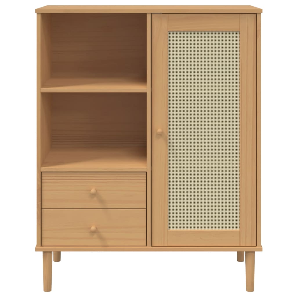 Buffet SENJA aspect rotin marron 90x40x112cm bois massif de pin