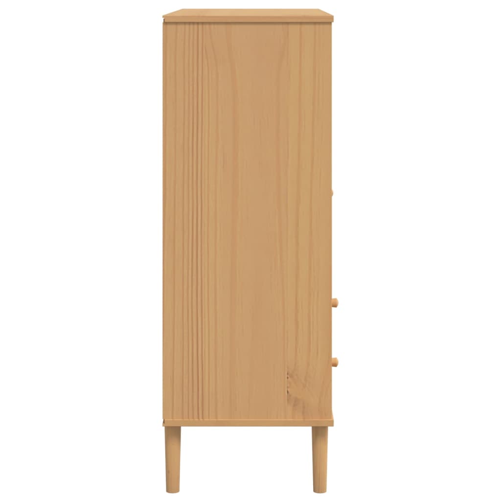 Buffet SENJA aspect rotin marron 90x40x112cm bois massif de pin