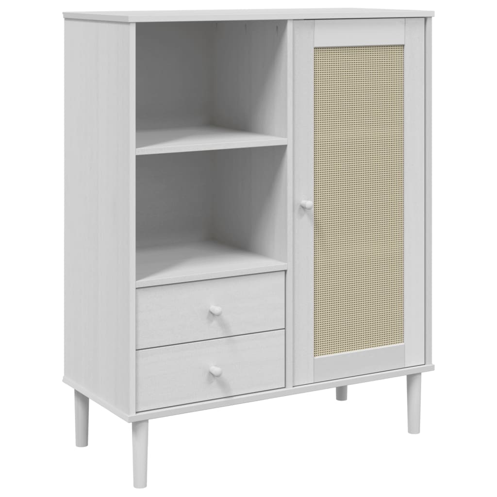 SENJA sideboard in white rattan look 90x40x112cm solid pine wood