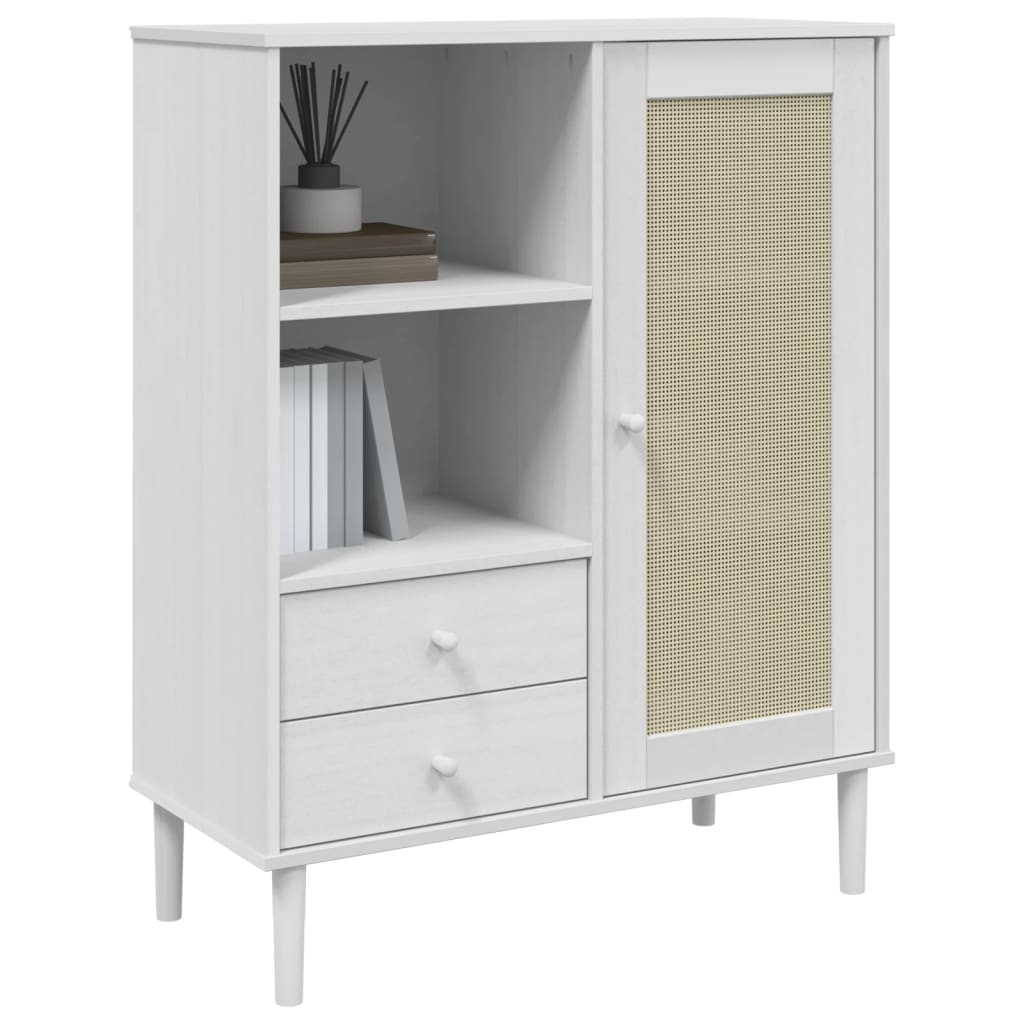 SENJA sideboard in white rattan look 90x40x112cm solid pine wood