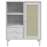 Buffet SENJA aspect rotin blanc 90x40x112cm bois massif de pin