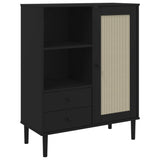 SENJA Sideboard schwarz Rattanoptik 90x40x112cm massives Kiefernholz