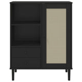 SENJA Sideboard schwarz Rattanoptik 90x40x112cm massives Kiefernholz