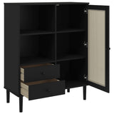 SENJA Sideboard schwarz Rattanoptik 90x40x112cm massives Kiefernholz