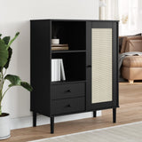 SENJA Sideboard schwarz Rattanoptik 90x40x112cm massives Kiefernholz